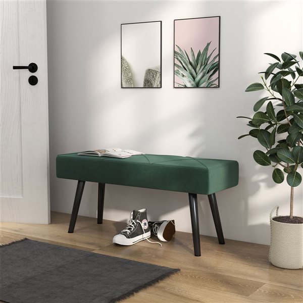 HOMCOM 39-in Green Upholstered End of Bed Bench or Entryway Bench