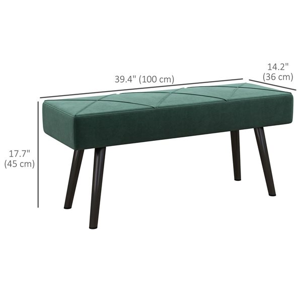 HOMCOM 39-in Green Upholstered End of Bed Bench or Entryway Bench