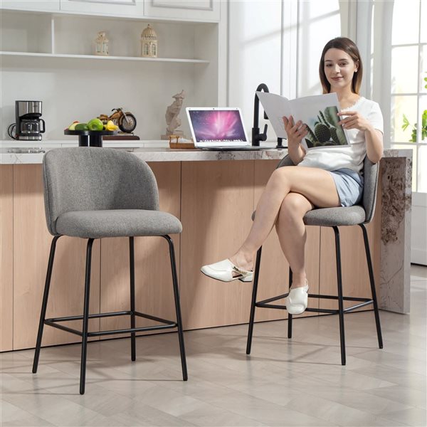 HOMCOM Set of 2 27-in Dark Grey Counter Height Modern Bar Stools with Back