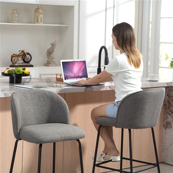 HOMCOM Set of 2 27-in Dark Grey Counter Height Modern Bar Stools with Back