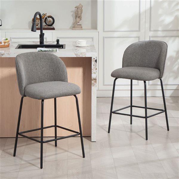 HOMCOM Set of 2 27-in Dark Grey Counter Height Modern Bar Stools with Back