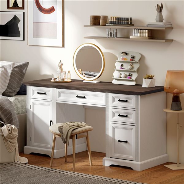 HOMCOM 58-in White Office Desk with Silent Drawers