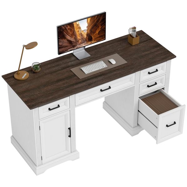 HOMCOM 58-in White Office Desk with Silent Drawers