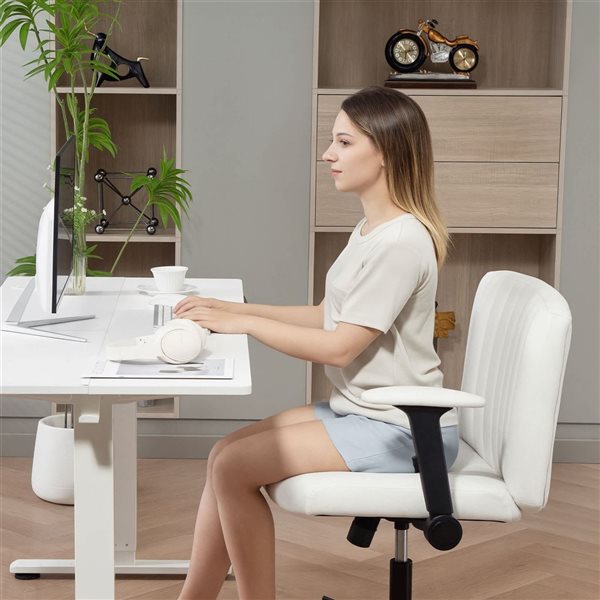 HOMCOM Beige Wide Criss Cross Office Chair with Arms, No Wheels