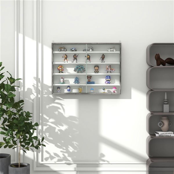 HOMCOM 5-Shelf Grey/White Particleboard Wall Display Cabinet