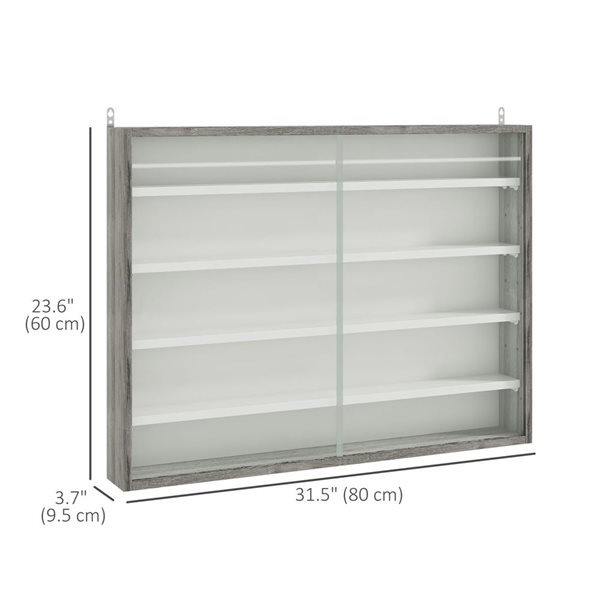 HOMCOM 5-Shelf Grey/White Particleboard Wall Display Cabinet