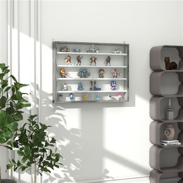 HOMCOM 5-Shelf Grey/White Particleboard Wall Display Cabinet