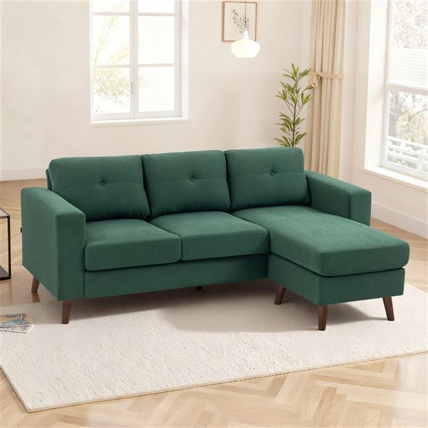 HOMCOM Dark Green L-Shaped Sofa Sectional Sofa with Chaise Lounge