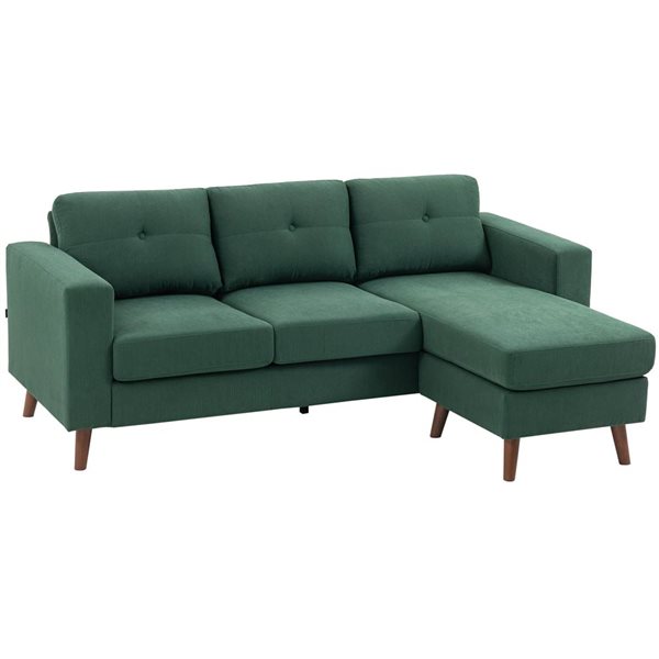 HOMCOM Dark Green L-Shaped Sofa Sectional Sofa with Chaise Lounge