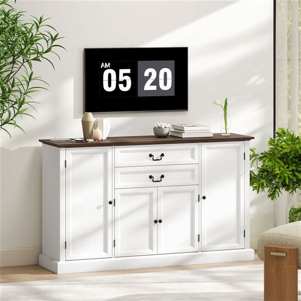 HOMCOM 58-in White Sideboard Buffet Cabinet with Charging Station
