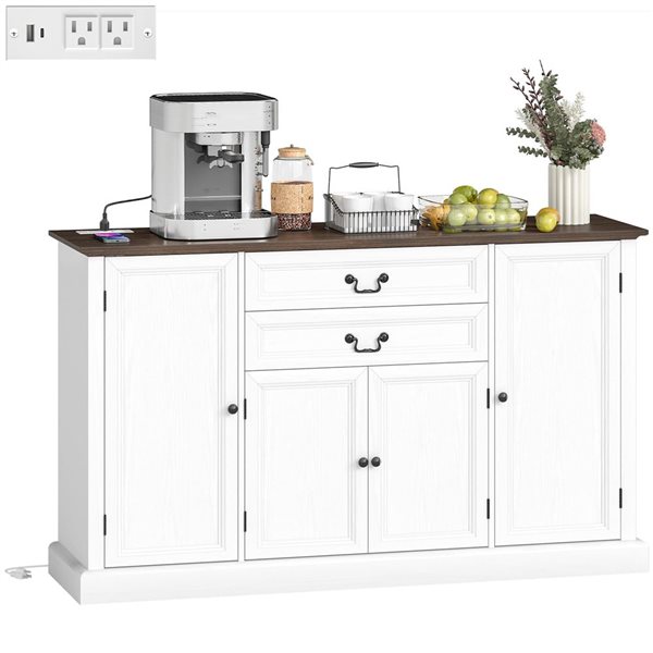 HOMCOM 58-in White Sideboard Buffet Cabinet with Charging Station