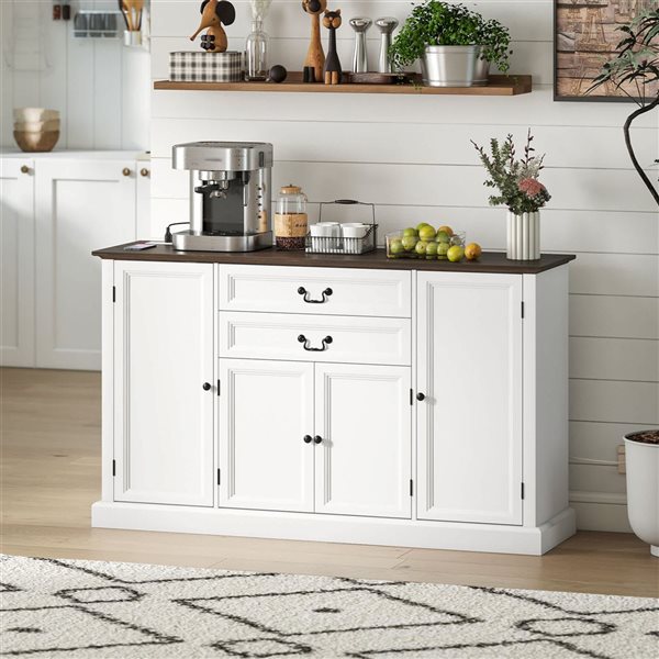 HOMCOM 58-in White Sideboard Buffet Cabinet with Charging Station