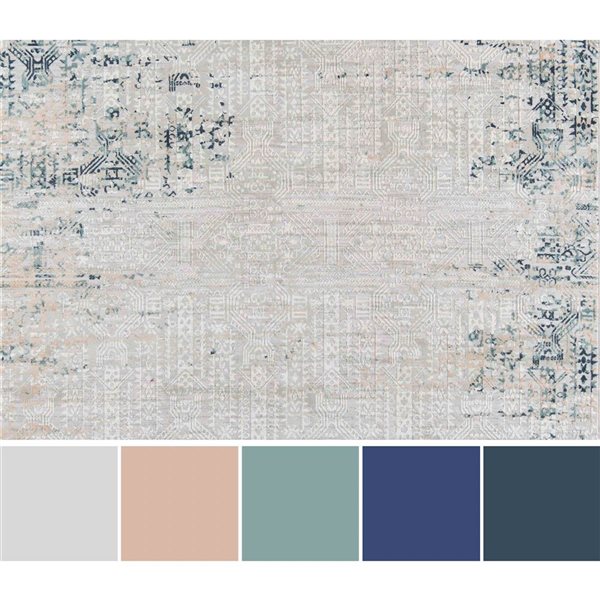 ECARPET Amber Silver Grey Traditional Rectangle Polyester Distressed/Overdyed Area Rug - 5 x 7-ft