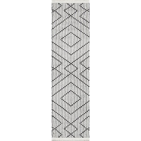 ECARPET Sloane Ivory Contemporary Rectangular Polyester Geometric Runner Rug - 2 x 7-ft
