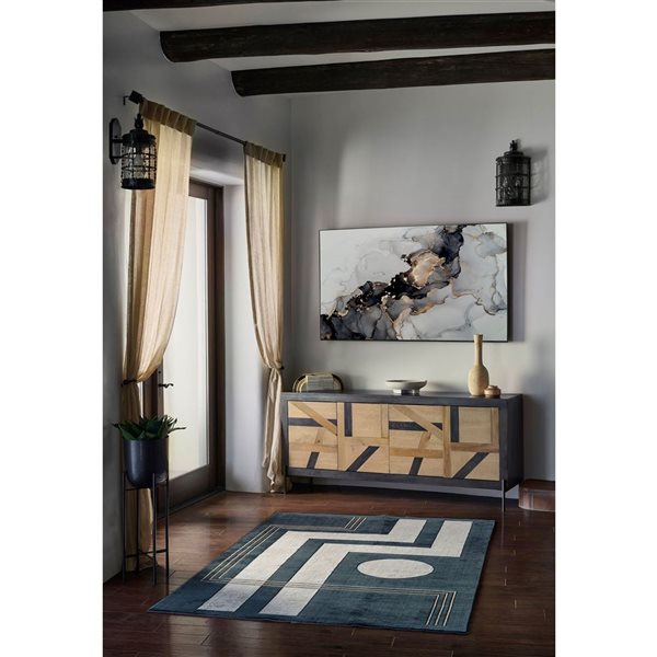 ECARPET Erisa Blue Contemporary Rectangular Polyester Geometric Area Rug - 7 x 9-ft