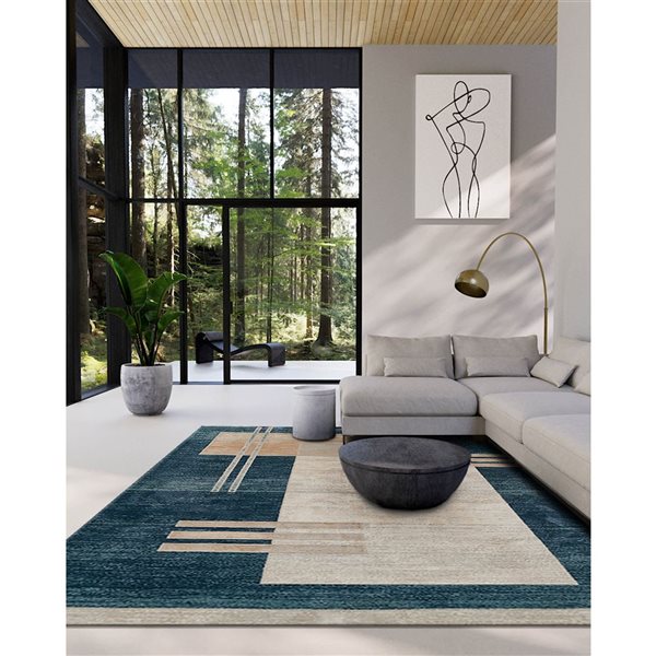 ECARPET Sorelle Blue Contemporary Rectangular Polyester Geometric Area Rug - 8 x 12-ft