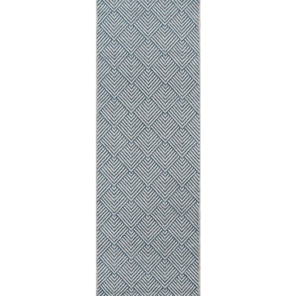 ECARPET Laura Blue Modern Indoor/Outdoor Rectangular Polypropylene Geometric Runner Rug - 2 x 10-ft