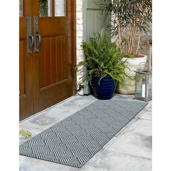 ECARPET Laura Blue Modern Indoor/Outdoor Rectangular Polypropylene Geometric Runner Rug - 2 x 10-ft