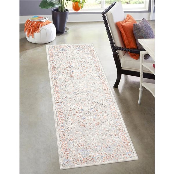 ECARPET Mira Ivory Traditional Rectangular Polyester Abstract Runner Rug - 2 x 8-ft