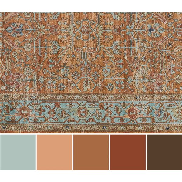 ECARPET Hailey Orange Traditional Rectangular Polypropylene Medallion Area Rug - 5 x 7-ft