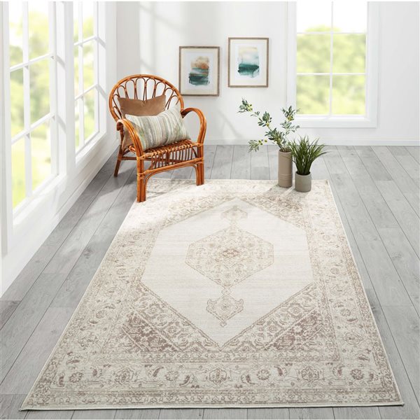 ECARPET Maude Brown Traditional Rectangular Polyester Medallion Area Rug - 9 x 12-ft