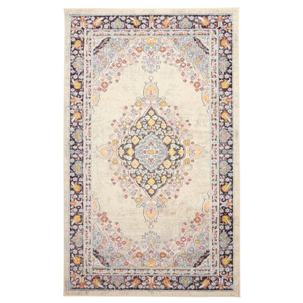 ECARPET Lea Ivory Traditional Rectangular Polypropylene Abstract Area Rug - 5 x 8-ft