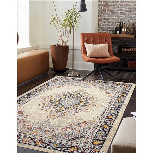 ECARPET Lea Ivory Traditional Rectangular Polypropylene Abstract Area Rug - 5 x 8-ft
