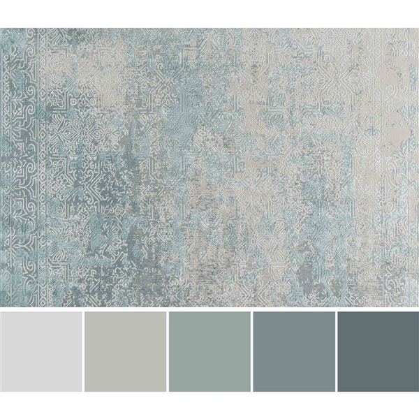 ECARPET Elysia Light Blue Traditional Rectangular Polyester Distressed/Overdyed Area Rug - 7 x 9-ft