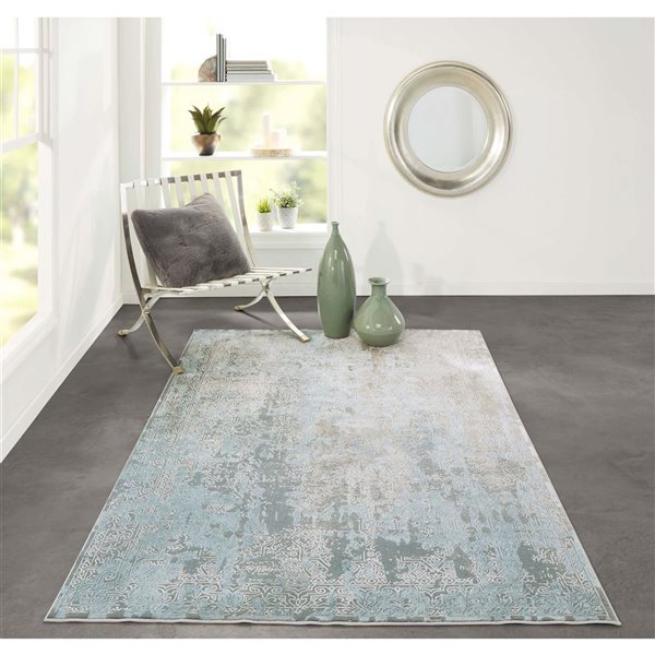ECARPET Elysia Light Blue Traditional Rectangular Polyester Distressed/Overdyed Area Rug - 7 x 9-ft