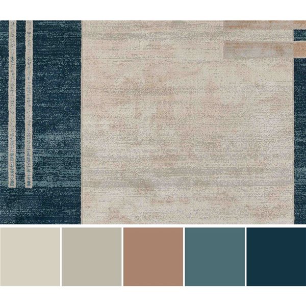 ECARPET Sorelle Blue Contemporary Rectangular Polyester Geometric Area Rug - 7 x 9-ft