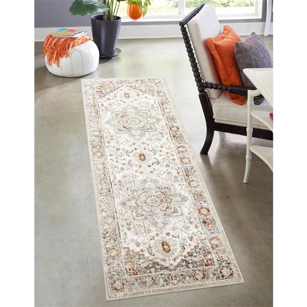 ECARPET Paradox Ivory Traditional Rectangular Polyester Abstract Runner Rug - 2 x 8-ft