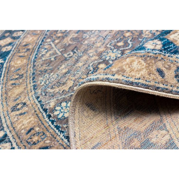 ECARPET Lucia Blue Traditional Round Polyester Medallion Rug - 5 x 5-ft