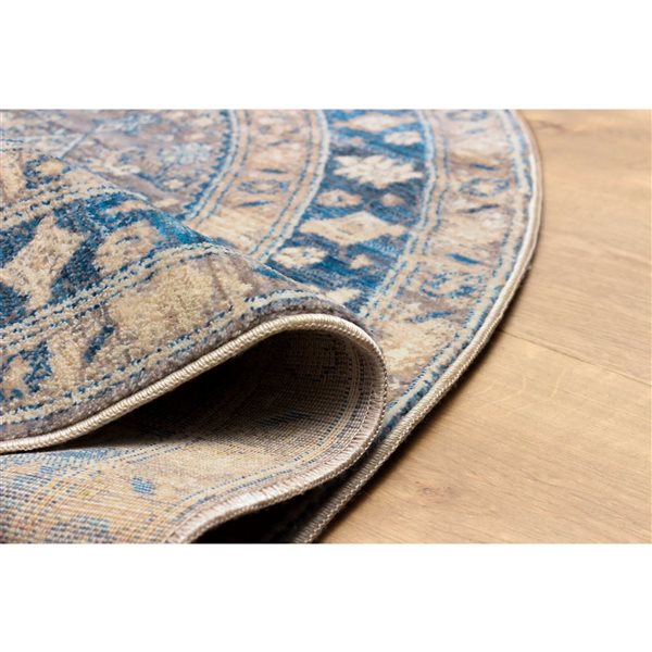 ECARPET Lucia Blue Traditional Round Polyester Medallion Rug - 5 x 5-ft