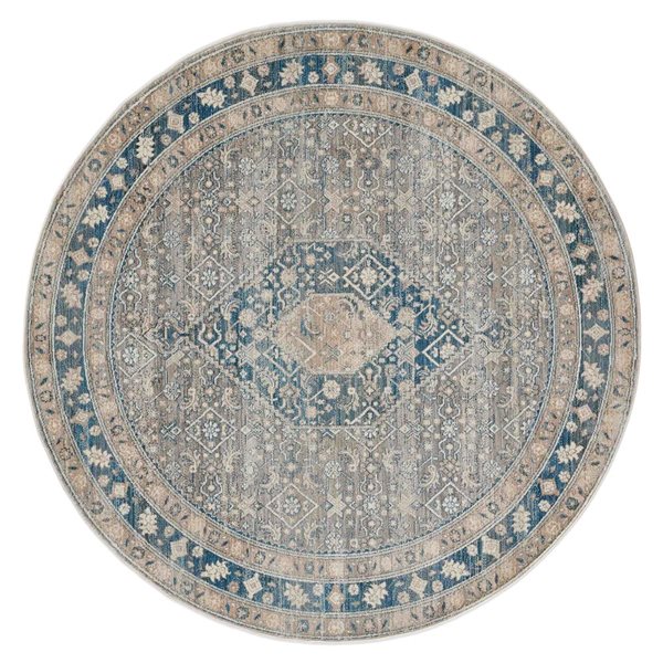 ECARPET Lucia Blue Traditional Round Polyester Medallion Rug - 5 x 5-ft