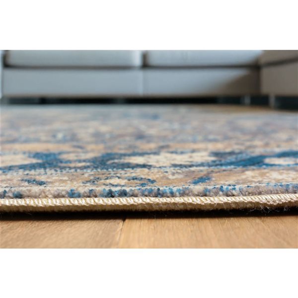 ECARPET Lucia Blue Traditional Round Polyester Medallion Rug - 5 x 5-ft