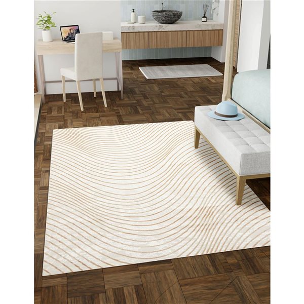 ECARPET Sienna Ivory Contemporary Rectangular Polyester Abstract Area Rug - 8 x 10-ft