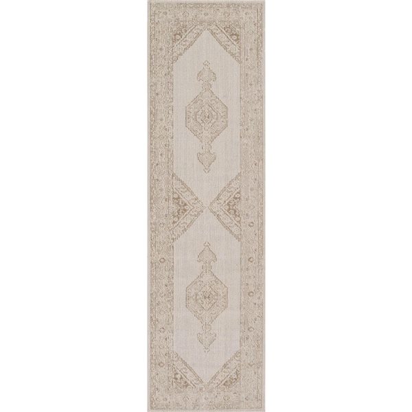 ECARPET Maude Brown Traditional Rectangular Polyester Medallion Runner Rug - 2 x 8-ft