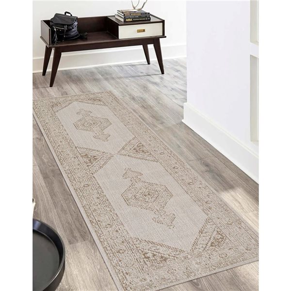 ECARPET Maude Brown Traditional Rectangular Polyester Medallion Runner Rug - 2 x 8-ft