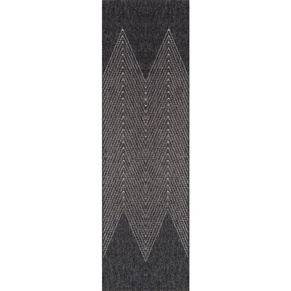 ECARPET Raven Charcoal Modern Indoor/Outdoor Rectangular Polypropylene Geometric Runner Rug - 2 x 6-ft