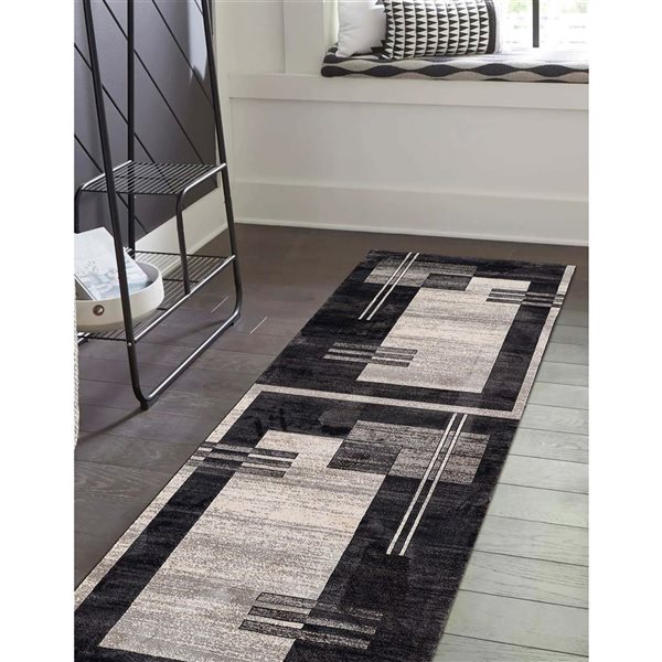 ECARPET Sorelle Charcoal Contemporary Rectangular Polyester Geometric Runner Rug - 2 x 7-ft