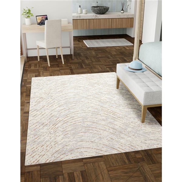 ECARPET Sienna Grey Contemporary Rectangular Polyester Abstract Area Rug - 5 x 8-ft
