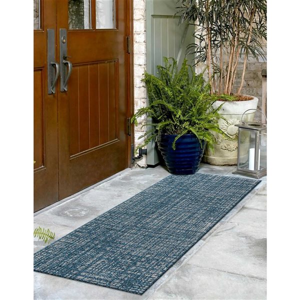 ECARPET Nayah Blue Modern Indoor/Outdoor Rectangular Polypropylene Geometric Runner Rug - 2 x 6-ft