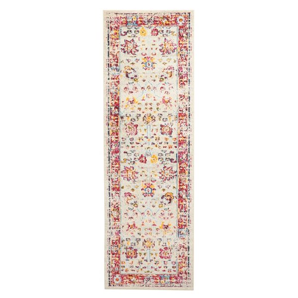 ECARPET Jasmine Ivory Traditional Rectangular Polypropylene Abstract Runner Rug - 2 x 8-ft