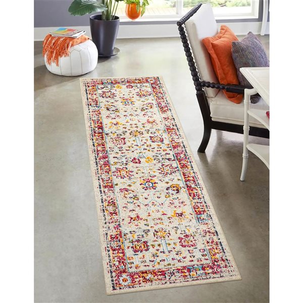 ECARPET Jasmine Ivory Traditional Rectangular Polypropylene Abstract Runner Rug - 2 x 8-ft
