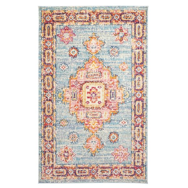 ECARPET Lotus Blue Traditional Rectangular Polypropylene Abstract Area Rug - 5 x 8-ft