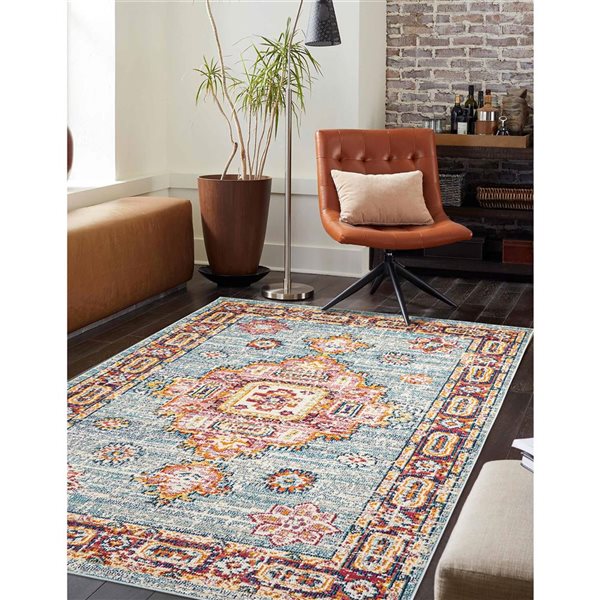 ECARPET Lotus Blue Traditional Rectangular Polypropylene Abstract Area Rug - 5 x 8-ft
