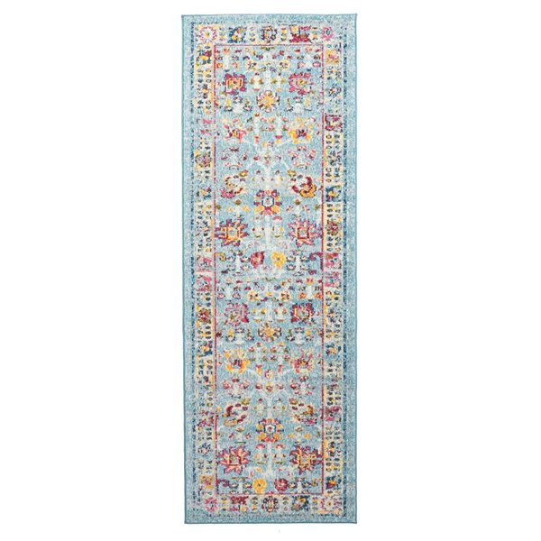 ECARPET Jasmine Blue Traditional Rectangular Polypropylene Abstract Runner Rug - 2 x 8-ft