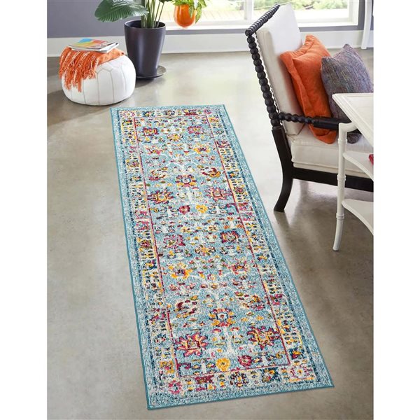 ECARPET Jasmine Blue Traditional Rectangular Polypropylene Abstract Runner Rug - 2 x 8-ft