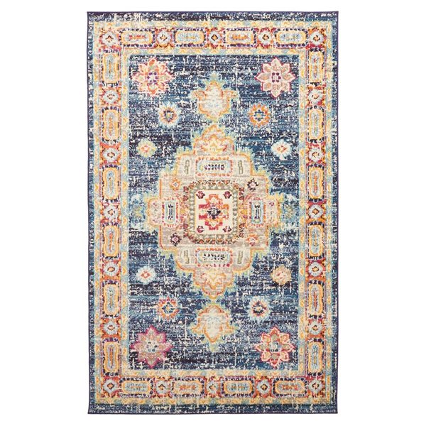 ECARPET Lotus Navy Traditional Rectangular Polypropylene Abstract Area Rug - 8 x 10-ft