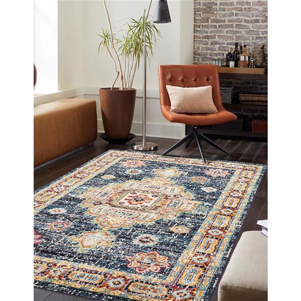 ECARPET Lotus Navy Traditional Rectangular Polypropylene Abstract Area Rug - 8 x 10-ft